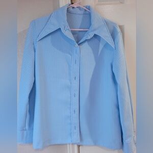 Vintage Blue Gingham Polyester Women's Top